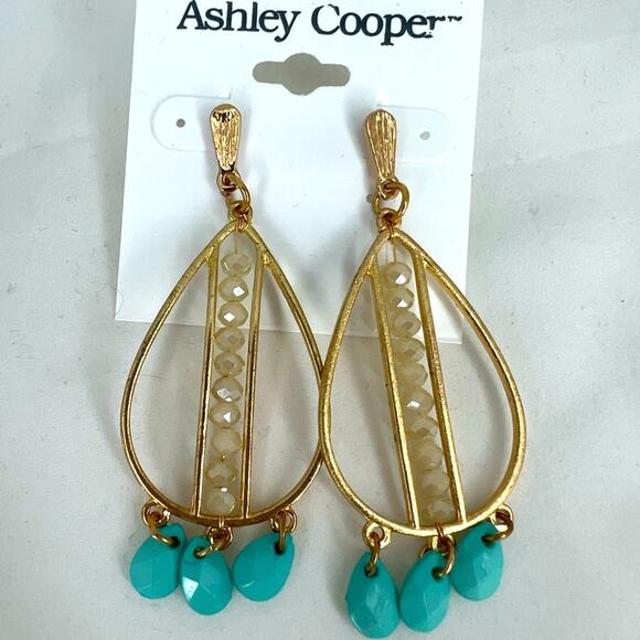 Ashley Cooper Dangle Crystal turquoise Earrings - Picture 1 of 8
